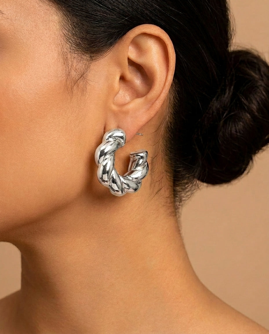 The Braid Hoop Earrings - Silver