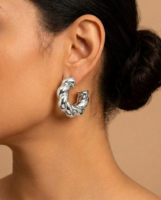 The Braid Hoop Earrings - Silver