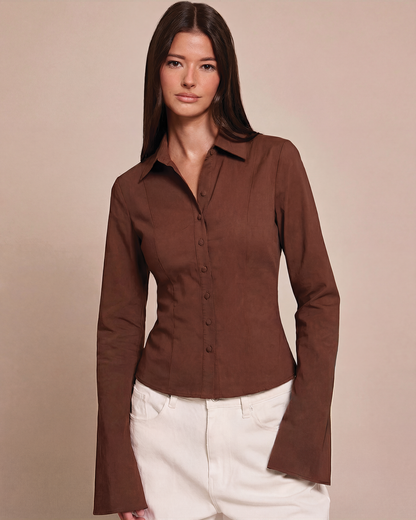 Brown Flared Sleeves Shirt