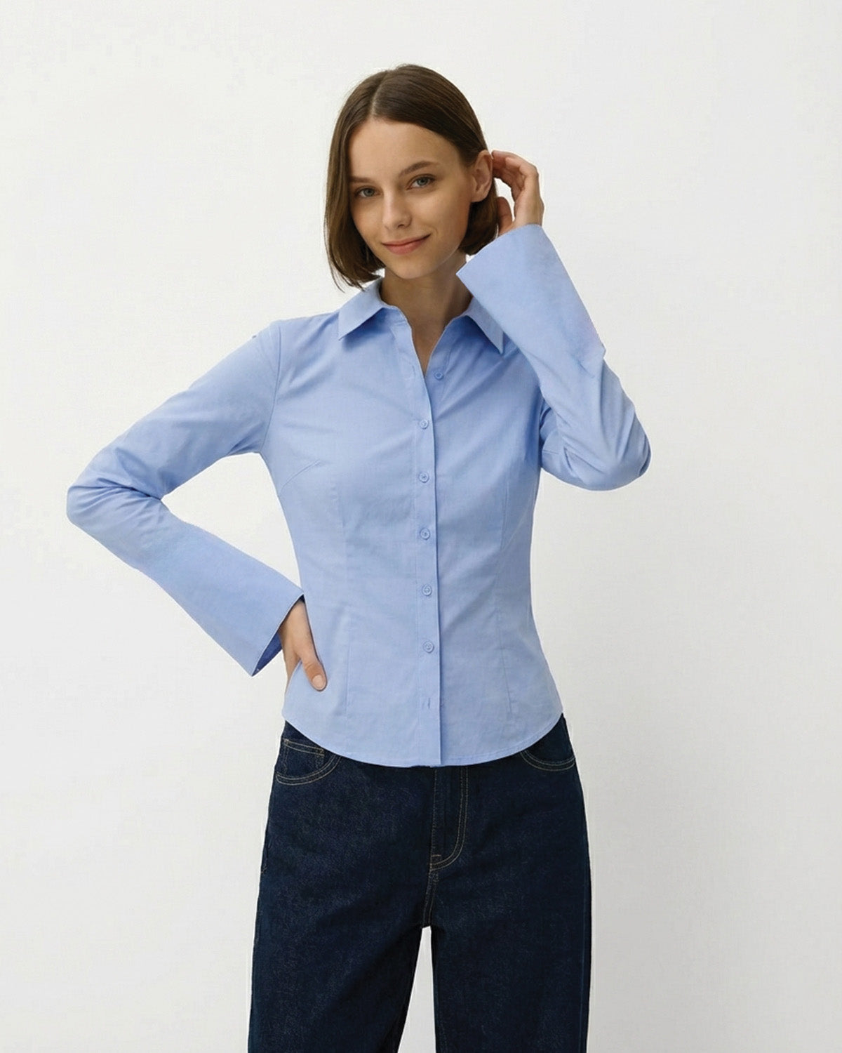 Blue Flared Sleeves Shirt