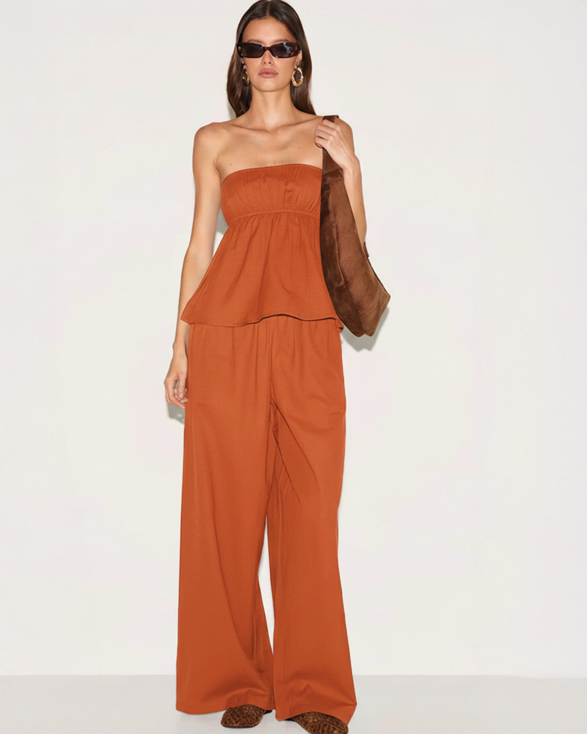 Burnt Orange Bandeau Top And Pants Co Ord Set
