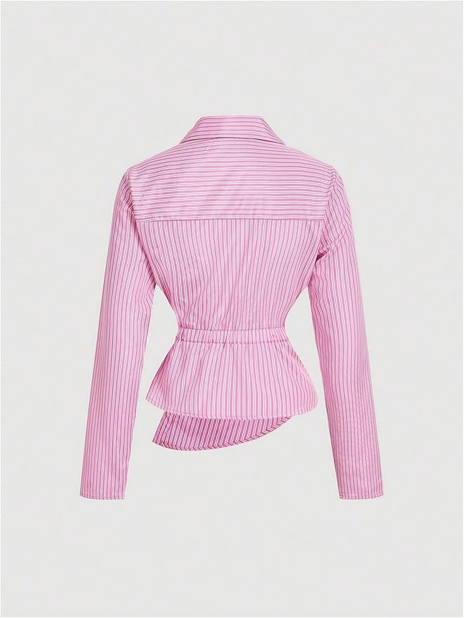 Pink Stripe Asymmetric Hem Shirt