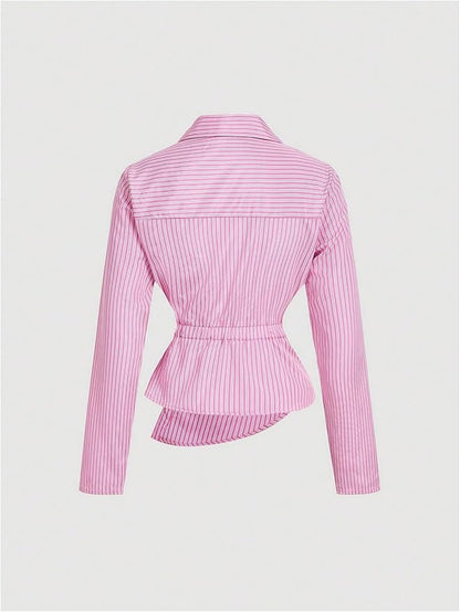 Pink Stripe Asymmetric Hem Shirt
