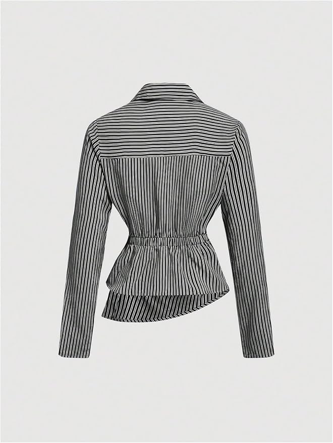 Black Stripe Asymmetric Hem Shirt