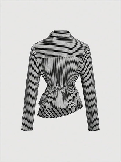 Black Stripe Asymmetric Hem Shirt