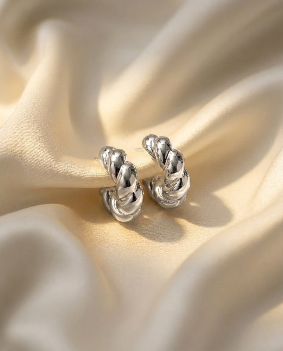 The Braid Hoop Earrings - Silver