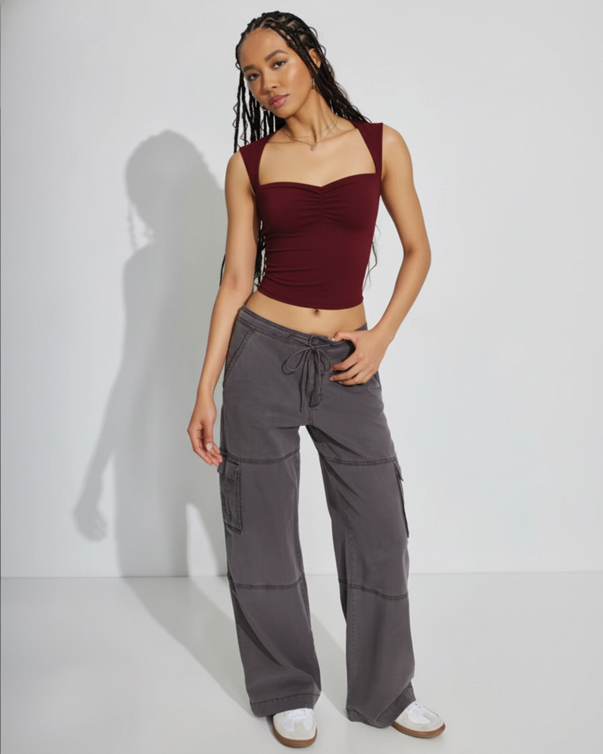 Burgundy Sweetheart Neck Ribbed Top