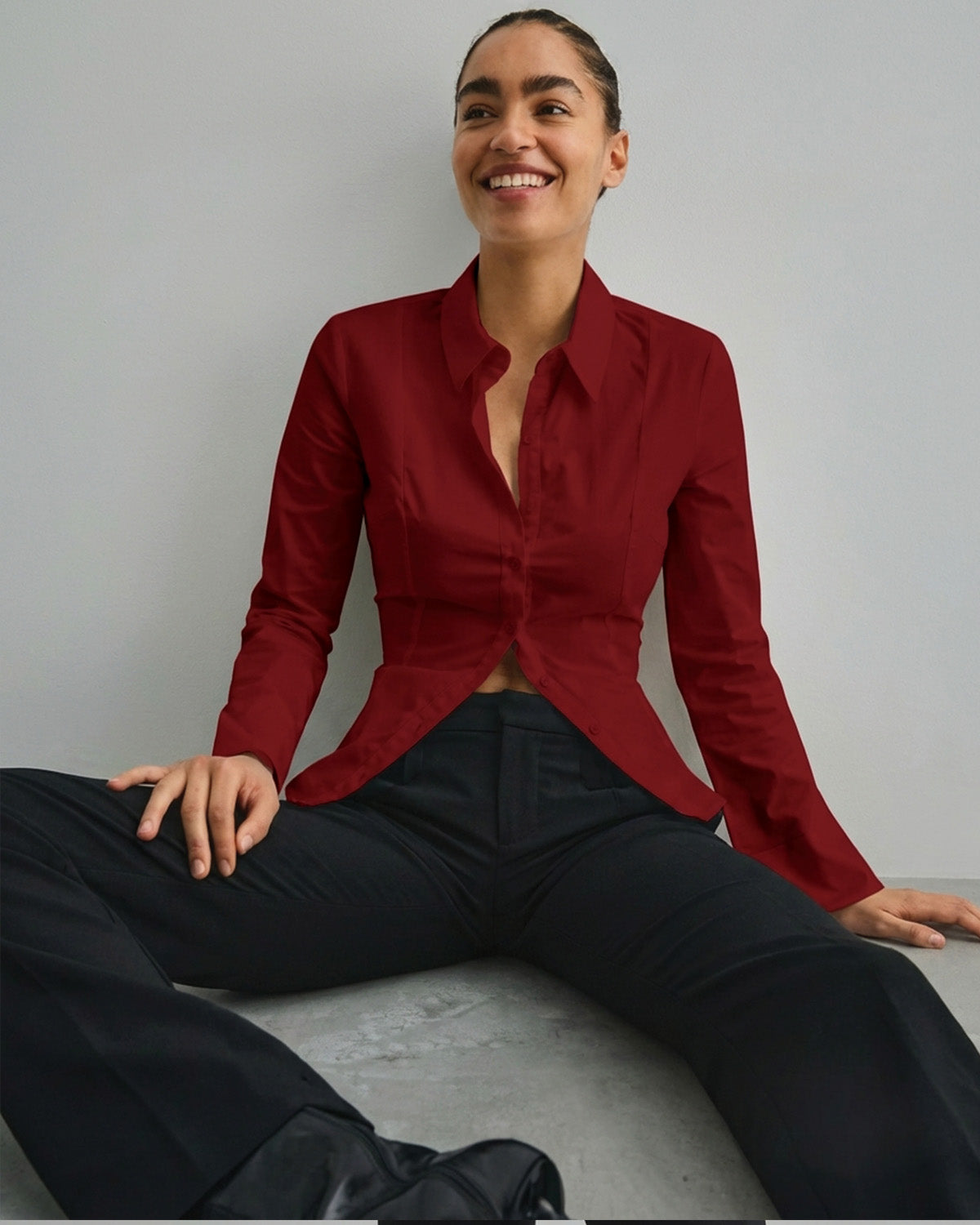 Cherry Red Flared Sleeves Shirt