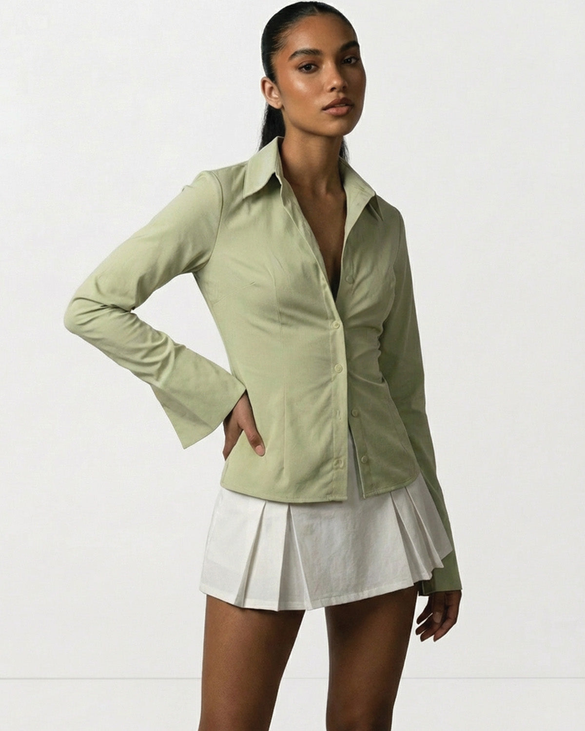 Green Flared Sleeves Shirt
