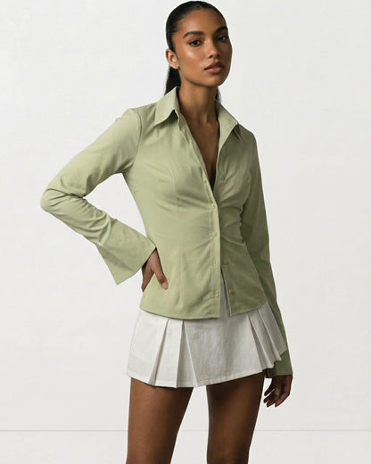 Green Flared Sleeves Shirt