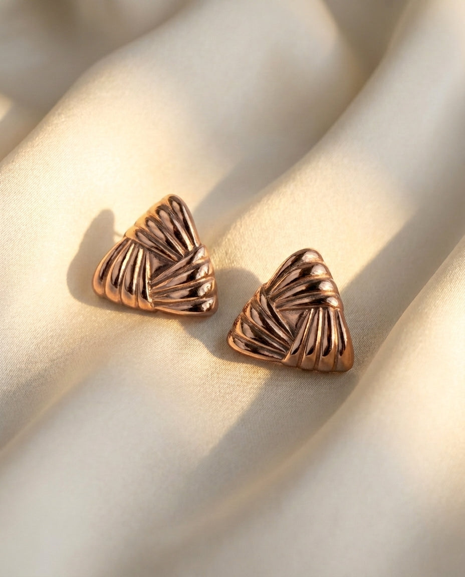 The Pleat Stud Earrings - Rose Gold