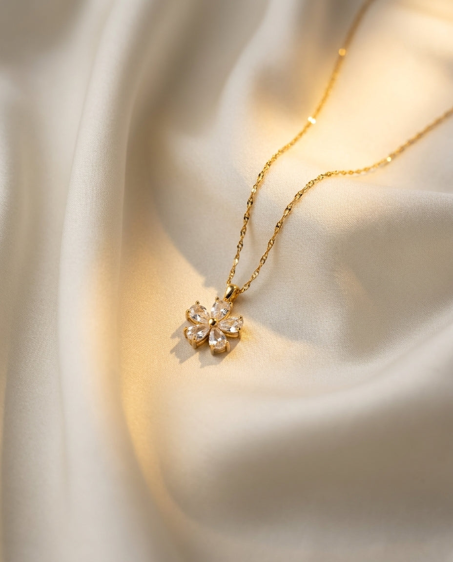 The Crystal Bloom Anti Tarnish Necklace - Gold