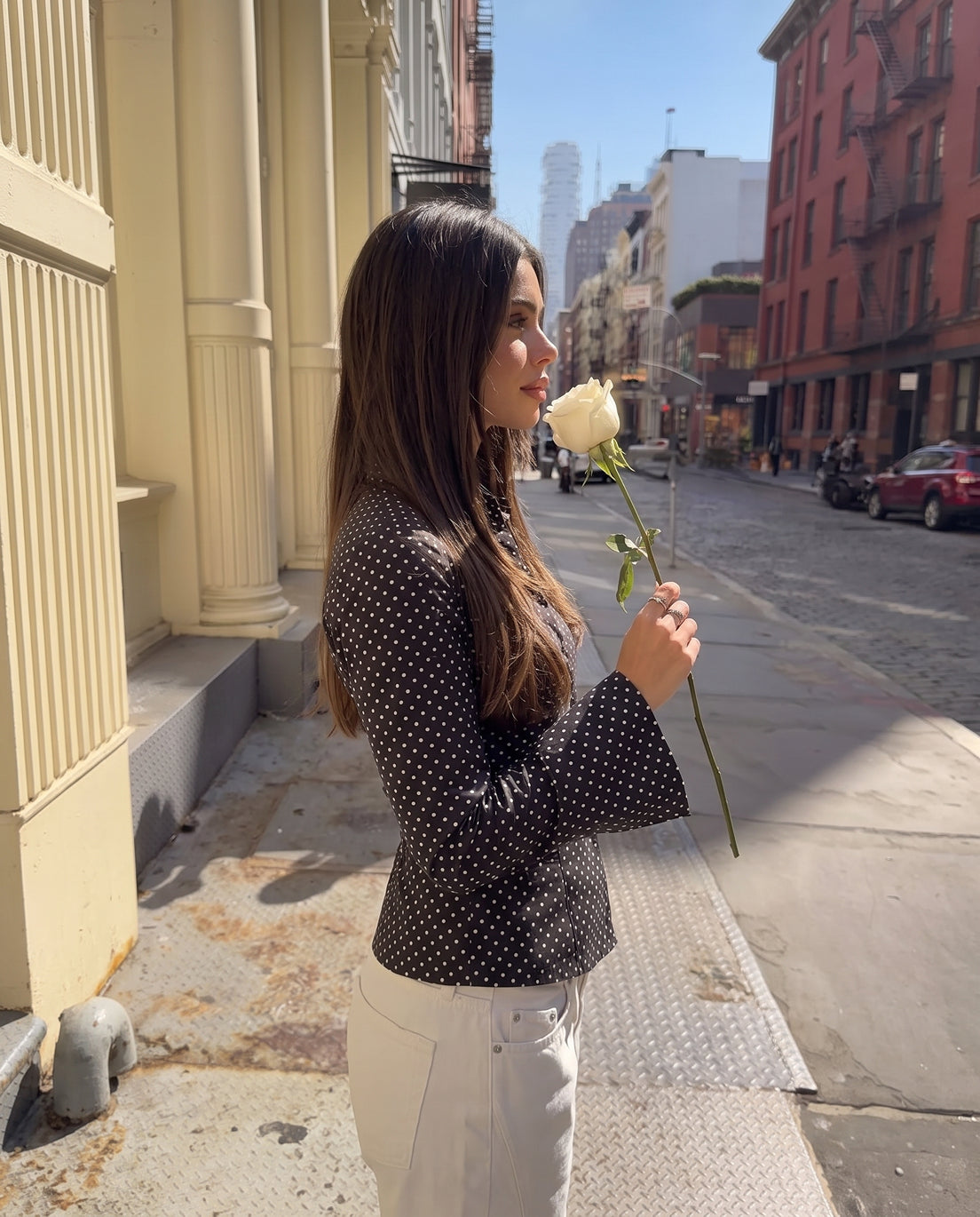 Black Polka Dot Flared Sleeve Fitted Shirt