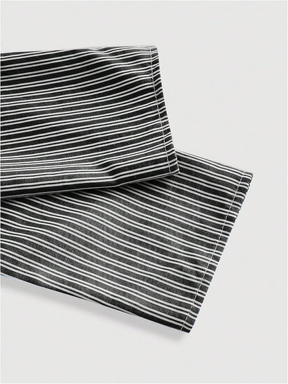 Black Stripe Asymmetric Hem Shirt