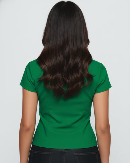 Green Waist Fitted Cotton Shirt