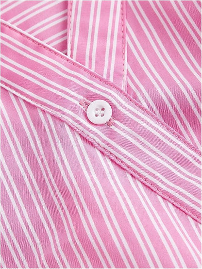 Pink Stripe Asymmetric Hem Shirt