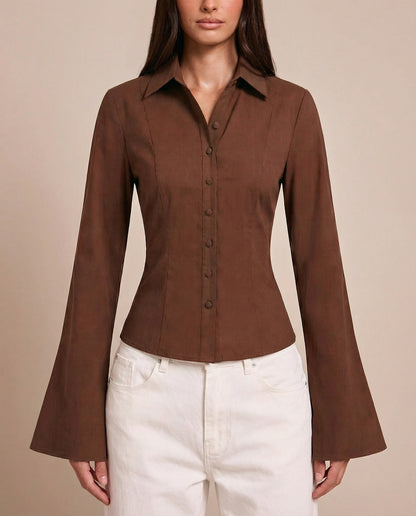 Brown Flared Sleeves Shirt