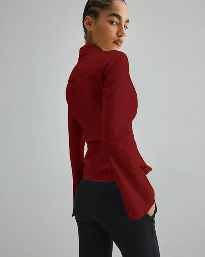Cherry Red Flared Sleeves Shirt