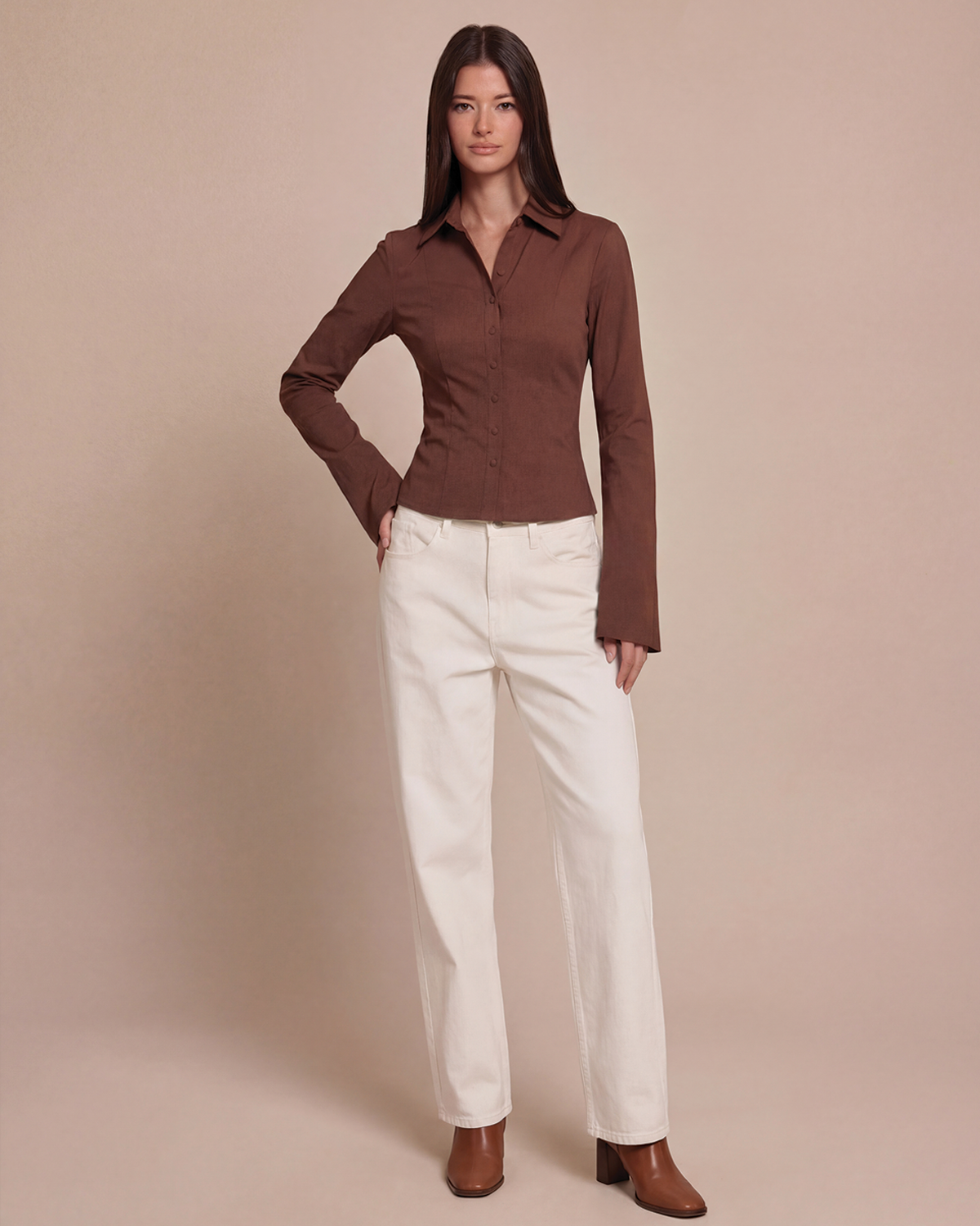 Brown Flared Sleeves Shirt