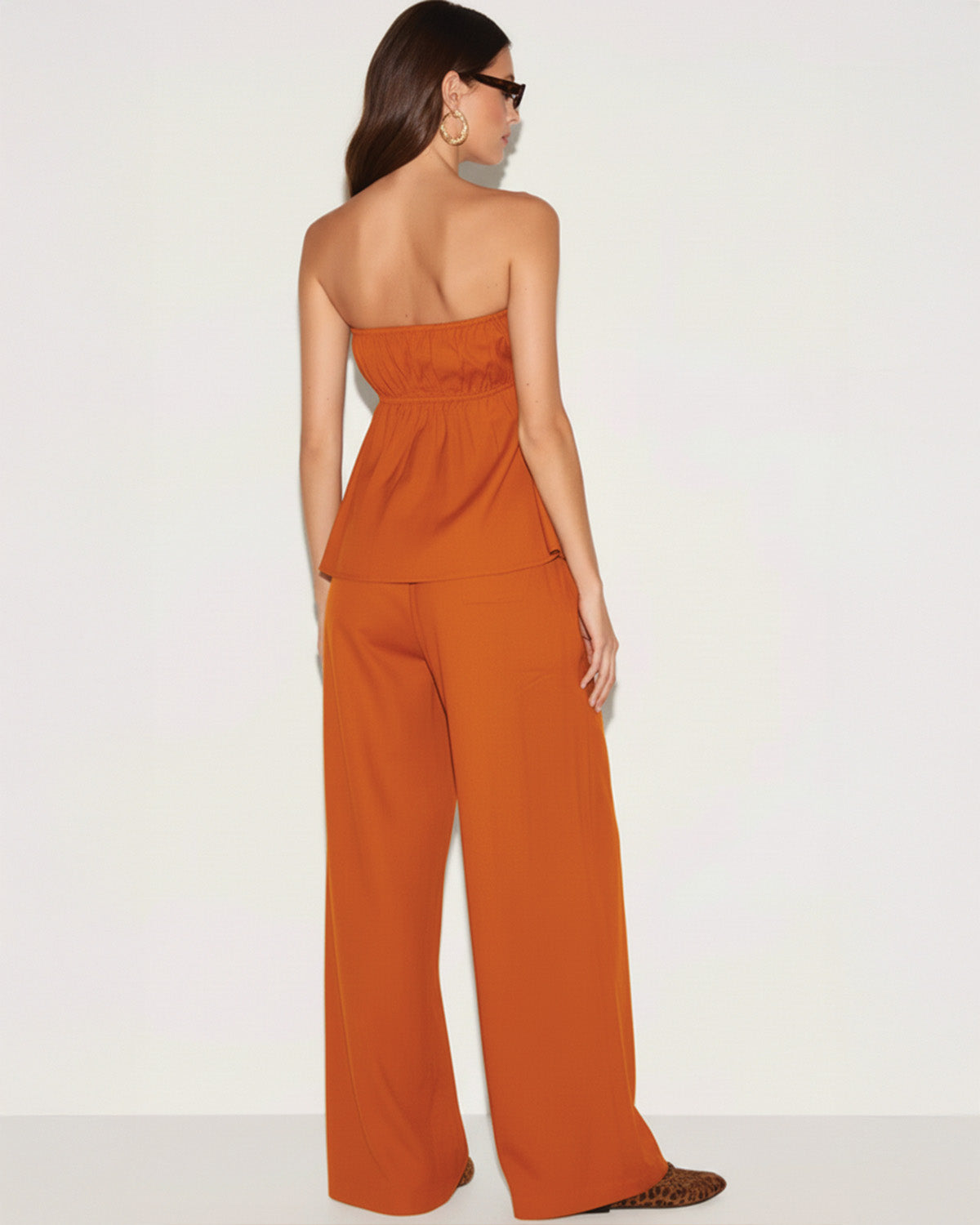 Burnt Orange Bandeau Top And Pants Co Ord Set