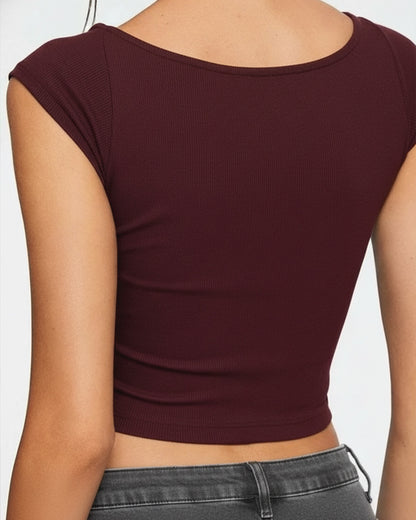 Burgundy Sweetheart Neck Ribbed Top