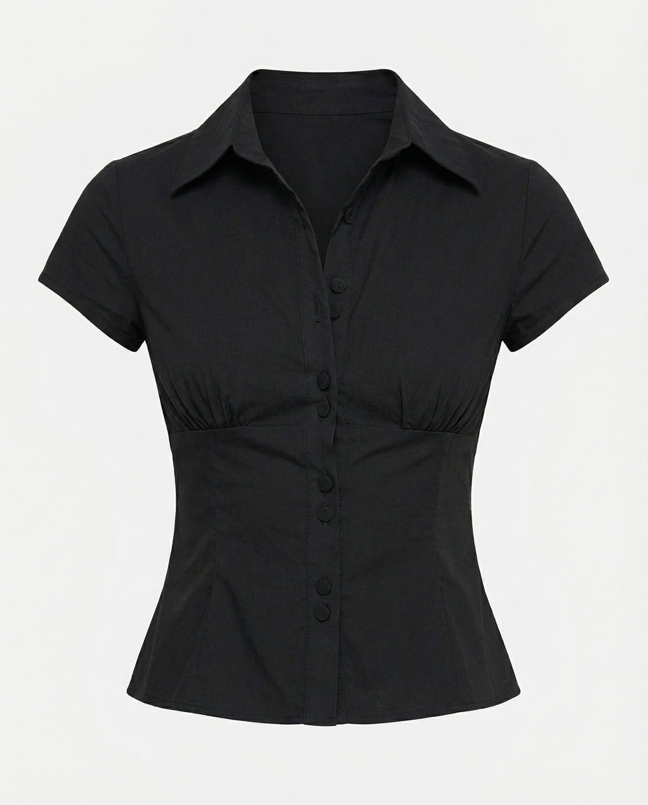 Black Waist Fitted Cotton Shirt