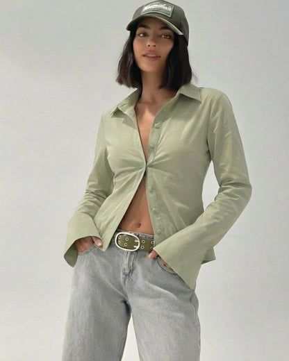 Green Flared Sleeves Shirt