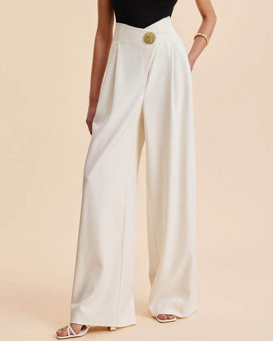 bottomwear,trousers,formal,gen z, summer,white,wide leg fit,wide leg,full length,straight hem,high rise OY2044 - white, 25110058GG