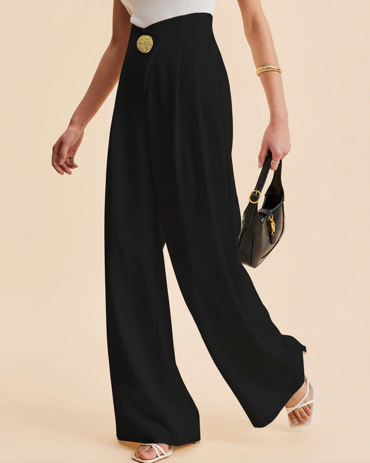 bottomwear,trousers,formal,gen z, summer,white,wide leg fit,wide leg,full length,straight hem,high rise, black, OY2044	25110048GG