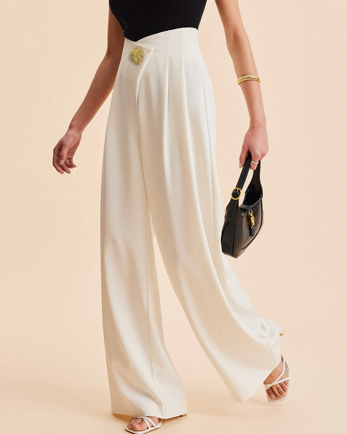 bottomwear,trousers,formal,gen z, summer,white,wide leg fit,wide leg,full length,straight hem,high rise OY2044 - white, 25110058GG