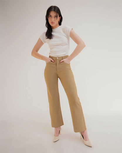 RIBBED TROUSERS,beige, bottomwear, formal, full length, high waist, ribbed, straight fit, trousers,ribbed-trousers-beige,Length - Full Length (41 Inches) Waist - High Waist Fit- Straight Fit Color - Beige No. of Pockets - 4 Closure - Zip &amp; Buttons