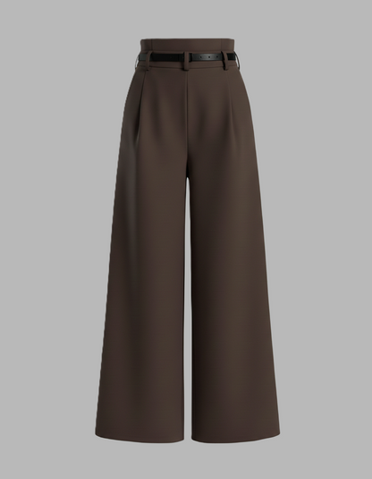 Dark Brown Pleated Pants With Belt