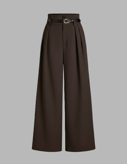 Dark Brown Pleated Pants With Belt