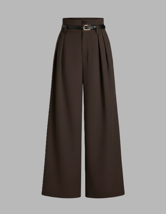 Dark Brown Pleated Pants With Belt – Oyela Dark Brown Pleated Pants With Belt – Oyela