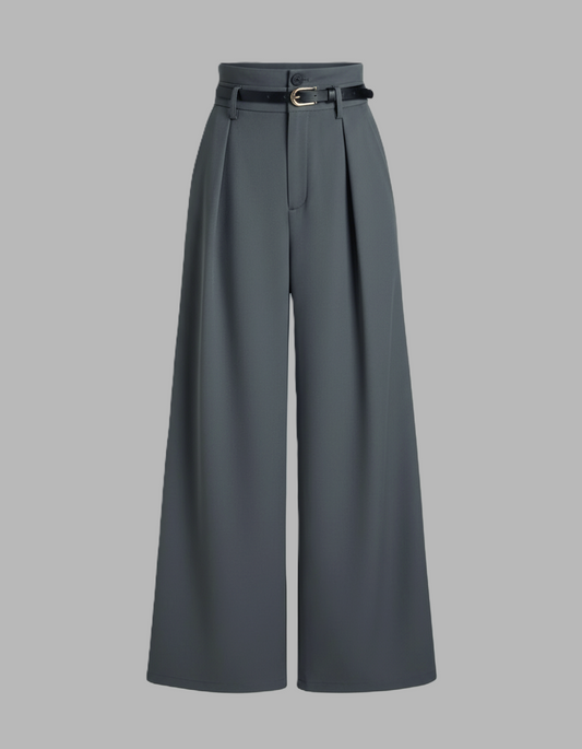 Dark Grey Pleated Pants With Belt