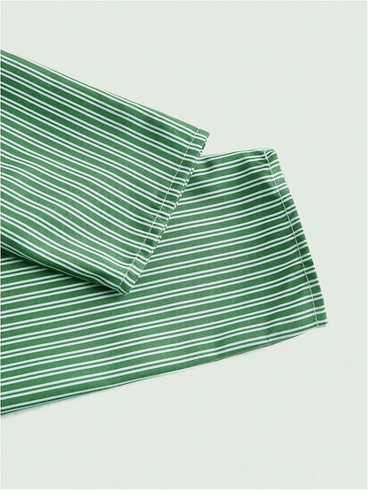Green Stripe Asymmetric Hem Shirt