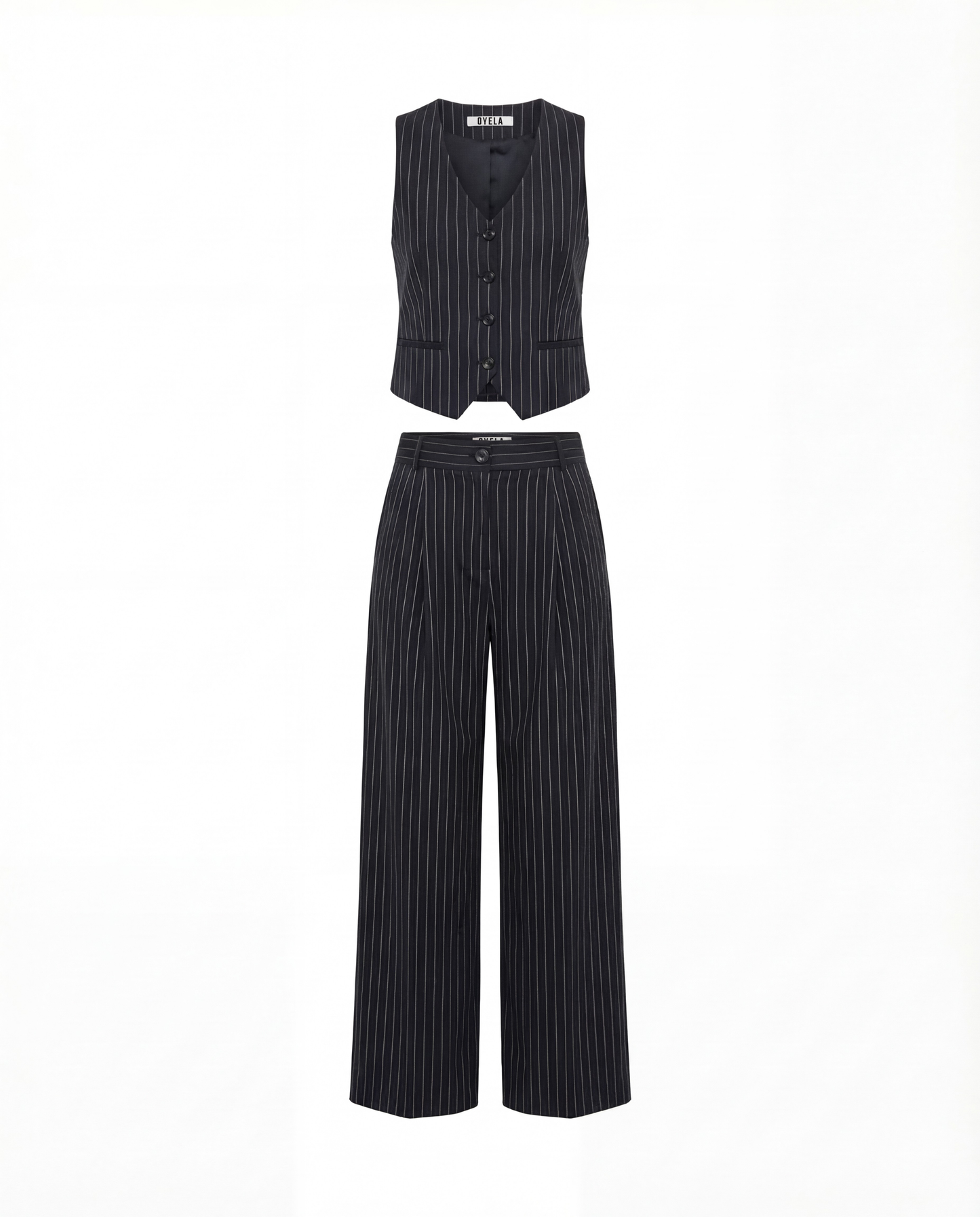 Pinstripe Vest and Wide-Leg Trousers Suit Set