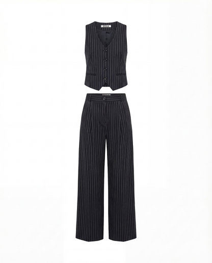 Pinstripe Vest and Wide-Leg Trousers Suit Set