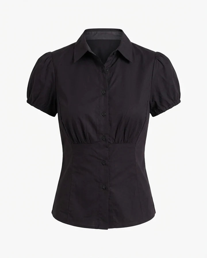 Black Puff Sleeve Cinched Shirt