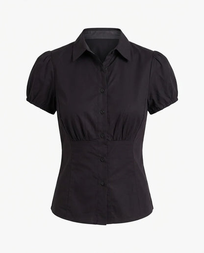 Black Puff Sleeve Cinched Shirt
