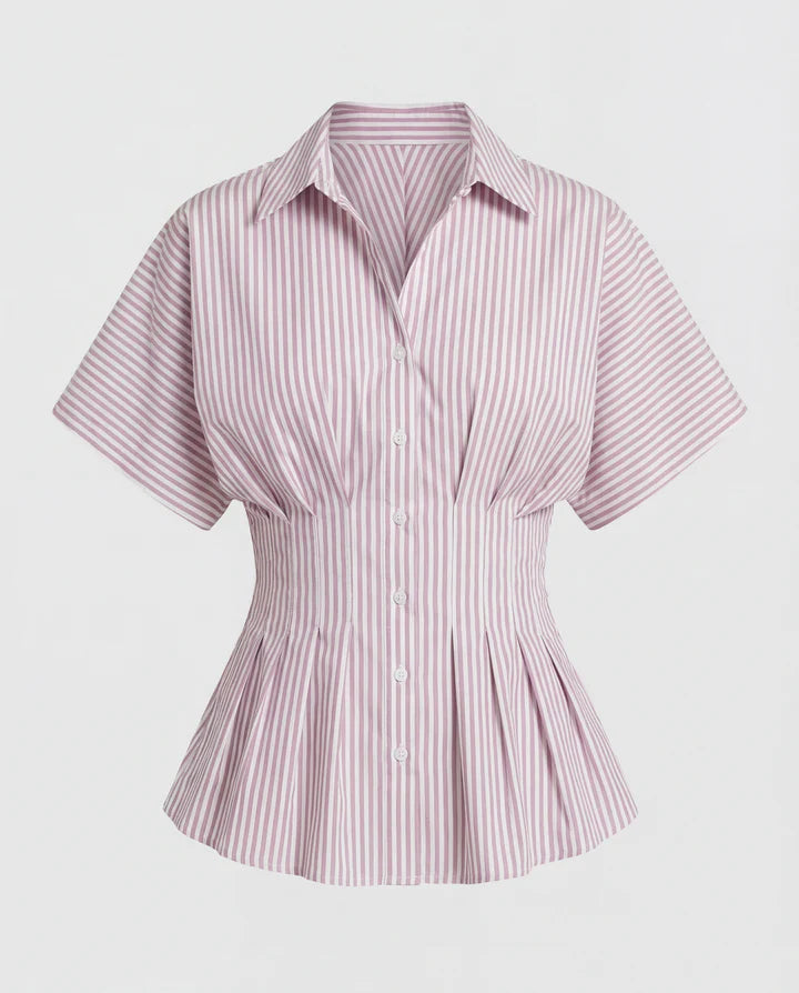 Pleated Cinched Waist Striped Top in Dusty Pink