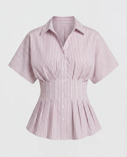 Pleated Cinched Waist Striped Top in Dusty Pink