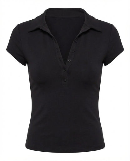 topwear,tops,casual, casual chic,gen z,, summer, streetwear,knitted, stretchable, woven,polyester, spandex,black,solid,,button, ,slim fit,crop top,crop, straight hem,spread collar,no straps,cap sleeves,short sleeves	OY3103, 25100008GG