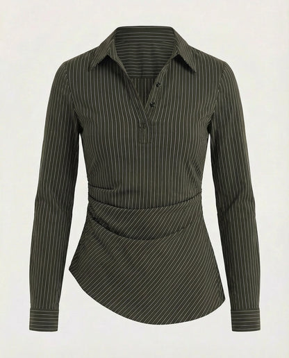 Black Pinstripe Asymmetric Hem Shirt