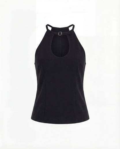 Belted Halter Top In Black