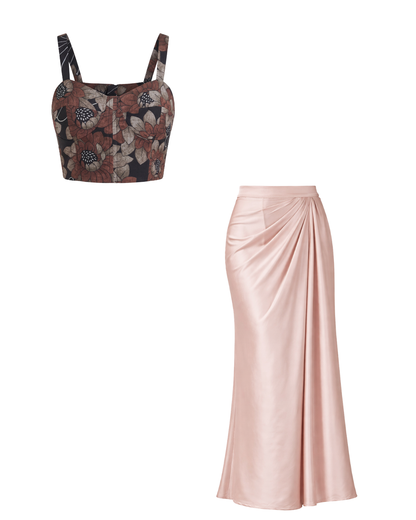 Floral Print Bustier Top and Skirt Coord Set