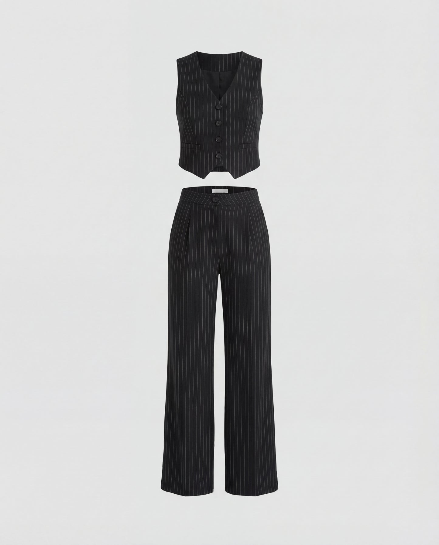 Black Pinstripe V Neck Vest and Pant Set