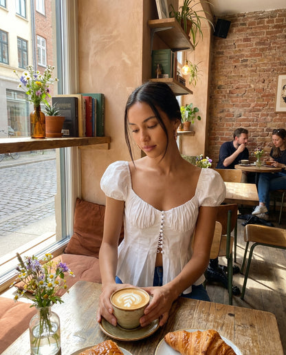 topwear,tops,outdoor events,glam, minimal,summer,woven,cotton,white,solid,ruched,skinny fit,peplum,waist length,flared hem,sweetheart neck,puff sleeves,short sleeves	OY1902-white,  25060014GG