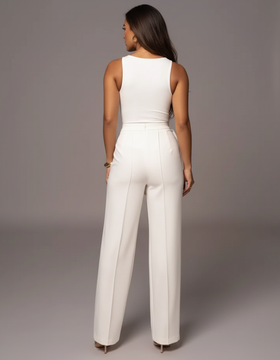 White High Waist Draped Front Trouser