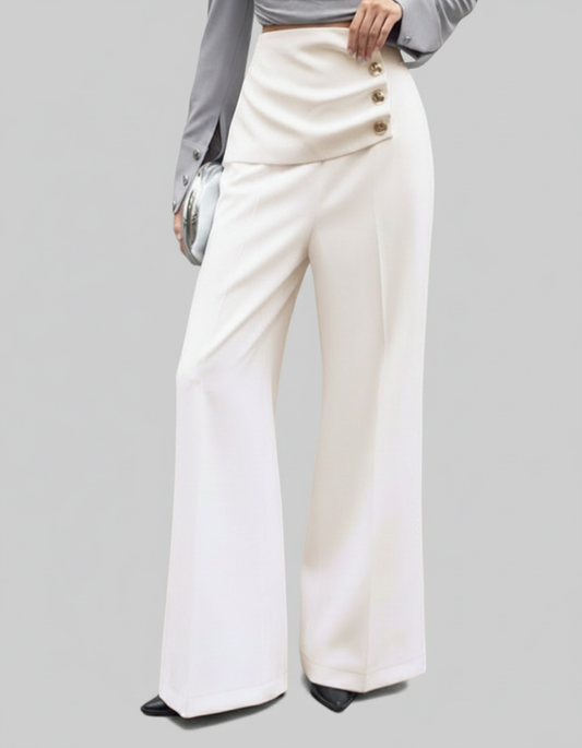 Chic Draped Waist Wide Leg Trousers-White